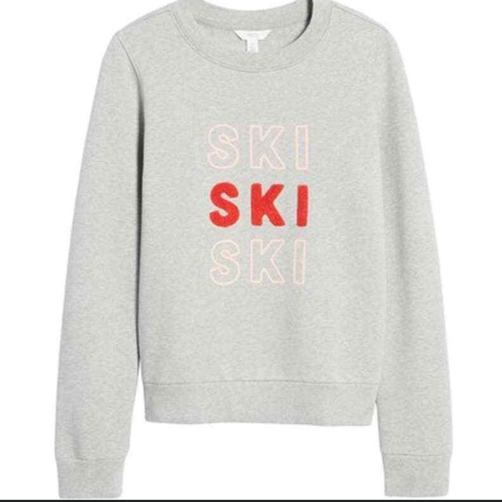 1901 SKI Sweatshirt Heather Gray Crew Pullover Red Pink Size L